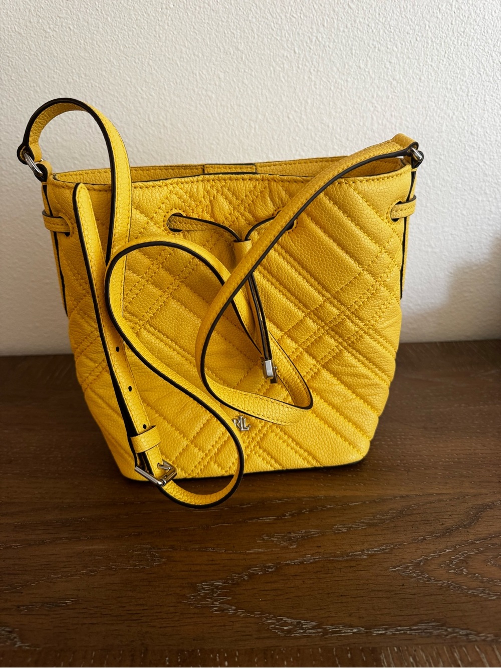 Lauren Ralph Lauren Yellow Quilted Drawstring Crossbody Bag